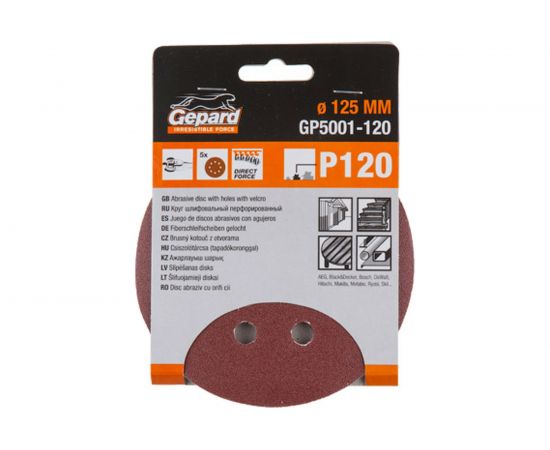 Шлифлист круглый самосцепляющийся 5 шт, 125 мм, Р120 Gepard GP5001-120 