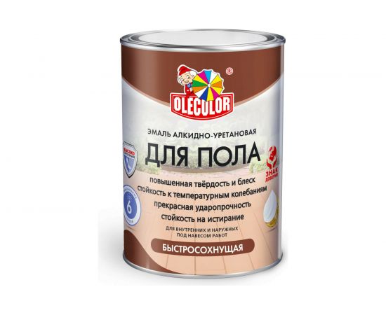 Эмаль для пола OLECOLOR алкидно-уретановая, быстросохнущая (6 часов), серый 4300009065 