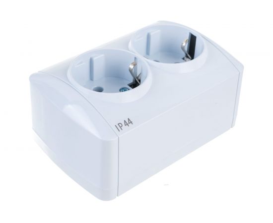 Двухместная розетка UNIVersal Клио IP44, с заземлением, открытой устанвоки, 16А, 220В, белая еврослот К2231 – изображение 2