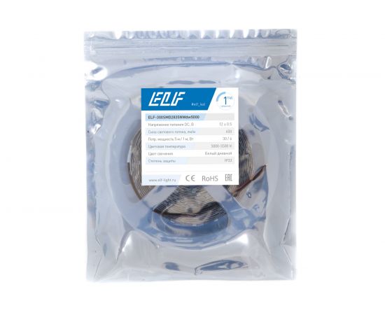 Светодиодная лента ELF 300SMD диодов 2835, 12В, 5м, белый дневной 5000-5500К – изображение 4