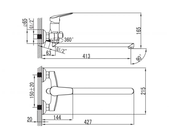 Смеситель для ванны IDDIS Torr TORSBL2i10WA с длинным изливом с керамическим дивертором – изображение 7