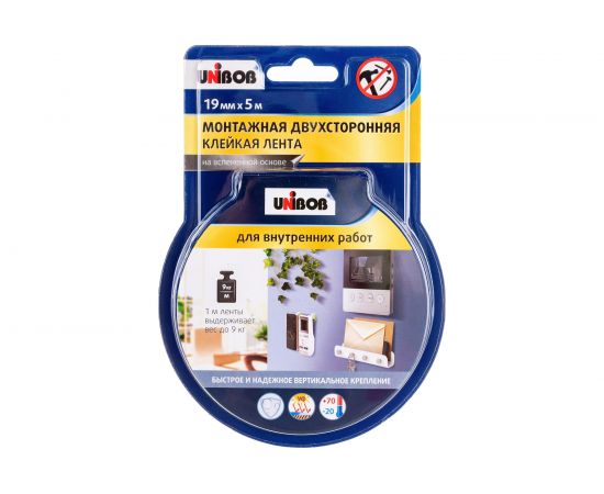 Двусторонняя клейкая лента для внутренних работ UNIBOB 19 мм х 5 м 134853 