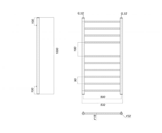 Domoterm Полотенцесушитель водяной Медея П10 500x1000, xром – изображение 3