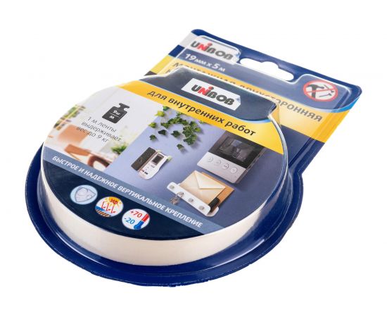Двусторонняя клейкая лента для внутренних работ UNIBOB 19 мм х 5 м 134853 – изображение 3