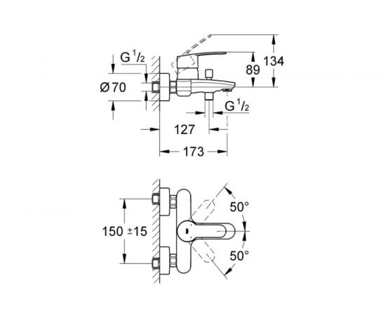 GROHE Eurostyle Cosmopolitan Смеситель однорычажный для ванны 33591002 – изображение 5