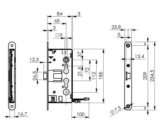 Корпус огнестойкого соленоидного замка DOORLOCK DL 1901EM/65mm/NC/R правый, антипаник, нормально закрытый, 12V-24V AC/DC, PZ72, ZN front 24x235 75409 – изображение 7