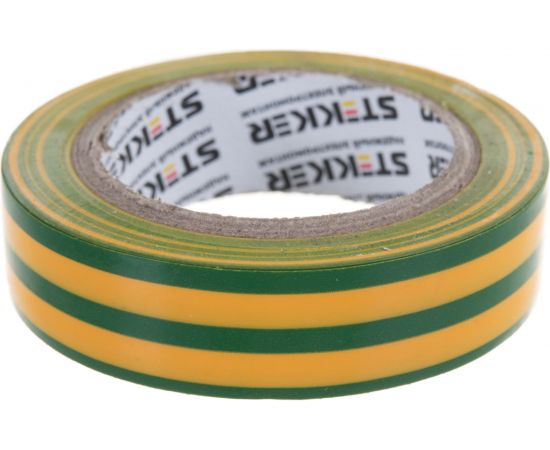 Изоляционная лента STEKKER 0,13x15 мм, 10 м, желто-зеленаяя, INTP01315-10 32827 