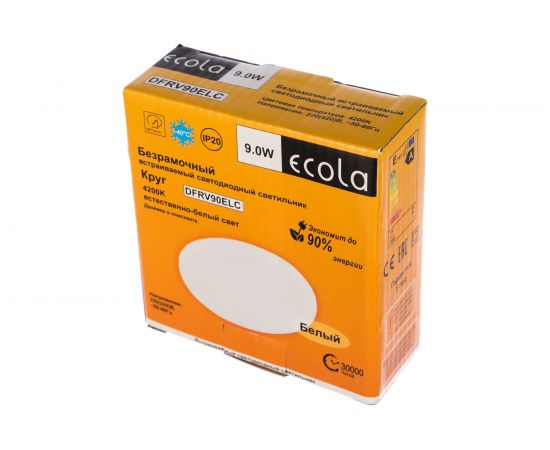 Встраиваемый светильник Ecola LED downlight Круглый безрамочный даунлайт с драйвером 9W 220V 4200K 90x30 DFRV90ELC – изображение 3