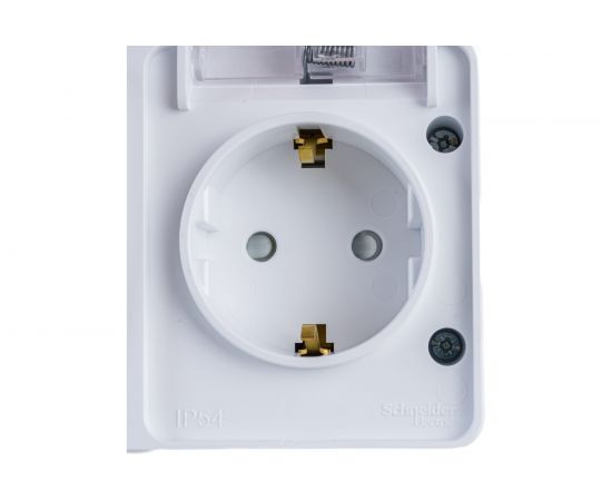 Блок: розетка с заземлением со шторками 16А 250B и 2-клавишный выключатель 10А Schneider Electric AtlasDesign AtlasDesign PROFI IP54 открытой установки ATN540174 – изображение 4