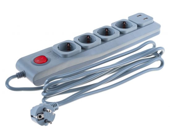 Сетевой фильтр Uniel Lux, 3м, Пвс 3х0,75, 4 гнезда, с/з, 1USB/1A. 10А S-GSL5-3U GREY UL-00001761 – изображение 5