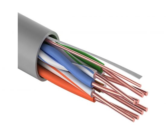 Кабель REXANT UTP 4PR 24AWG, CU , CAT5e, 100 МГц, PVC, серый, бухта 100 м 01-0043-100 