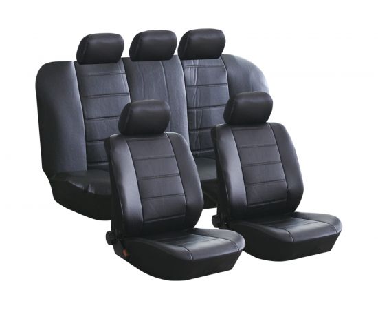 Чехлы для автомобильных сидений KRAFT FASHION универсальные, экокожа, черные KT 835620 