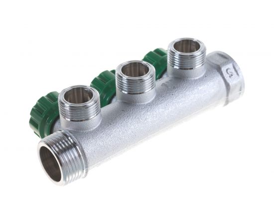 Регулирующий коллектор FAR 1"" ВР-НР с 3 отв. 3/4"" НР межосев. 45 мм, плск.упл. FK 3822 134TP 