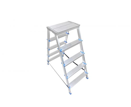Двусторонняя алюминиевая стремянка с широкой площадкой Евродизайн 5 ступеней STR2-AL-5EP 