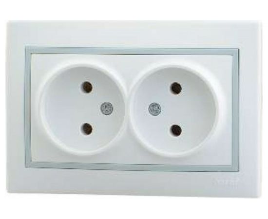 Розетка Lezard, MIRA, двойная, б/з, керамика, белый с серой вставкой, 701-0215-128 