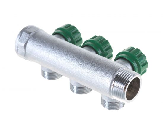 Регулирующий коллектор FAR 1"" ВР-НР с 3 отв. 3/4"" НР межосев. 45 мм, плск.упл. FK 3822 134TP – изображение 2