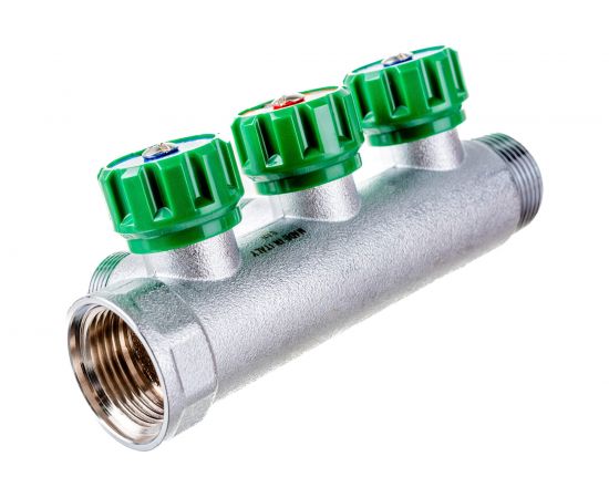 Регулирующий коллектор FAR 1"" ВР-НР с 3 отв. 3/4"" НР межосев. 45 мм, плск.упл. FK 3822 134TP – изображение 3