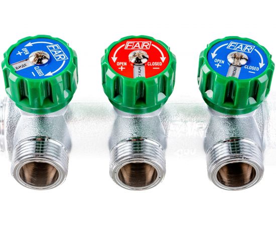 Регулирующий коллектор FAR 1"" ВР-НР с 3 отв. 3/4"" НР межосев. 45 мм, плск.упл. FK 3822 134TP – изображение 4