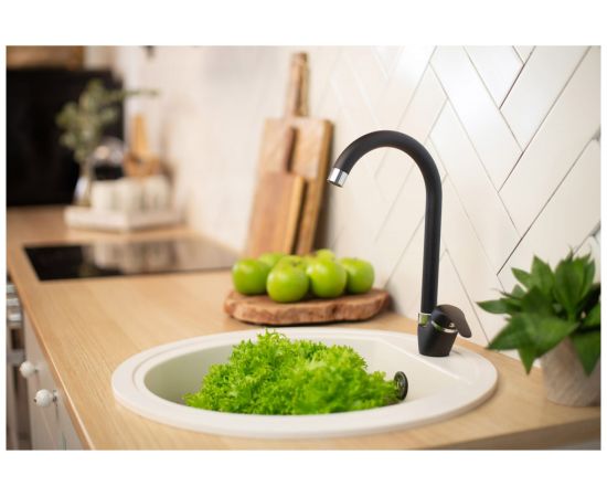 Смеситель для кухни RAIN Веста высокий излив, картридж 35 мм., латунь, под гранит, черный 561-283 – изображение 5