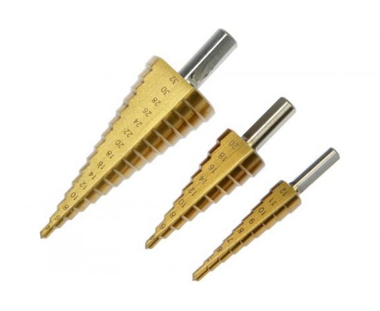 Набор сверл ступенчатых (3 шт; 4-12 мм; 4-20 мм; 4-32 мм; HSS TiN; трехгранный хвостовик) TUNDRA 4087173 