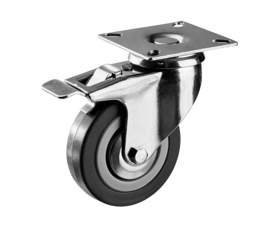 Колесо поворотное с тормозом (75 мм; г/п 50 кг; резина/полипропилен) ЗУБР 30956-75-B 