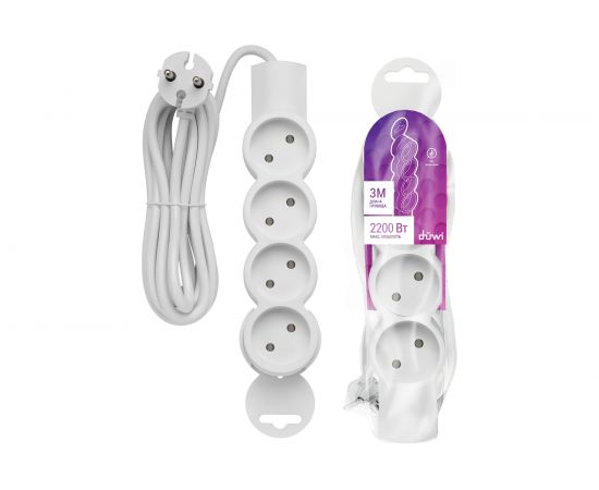 Удлинитель duwi 4 гнезда, без выключателя, без земли, 3 м 32010 6 