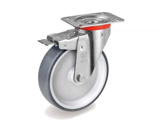 Колесо с вращающейся опорой, пластиной крепления и передним тормозом (100 мм; 100 кг) Tellure rota 716602 