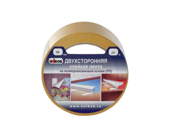 Двухсторонняя клейкая лента UNIBOB 38 мм х 25 м полипропилен 214983 