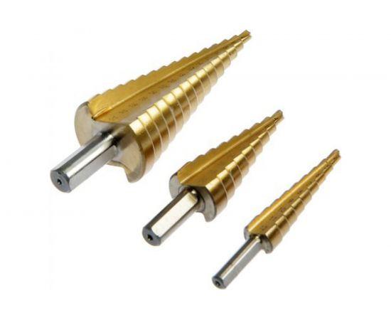 Набор сверл ступенчатых (3 шт; 4-12 мм; 4-20 мм; 4-32 мм; HSS TiN; трехгранный хвостовик) TUNDRA 4087173 – изображение 2