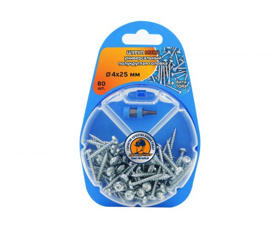 Универсальный шуруп ЕВРОПАРТНЕР MULTI полукруглая головка, ZN, 4x25 + бита TX, 80 шт. RB1 0093 – изображение 2