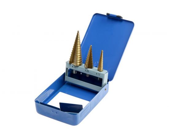 Набор сверл ступенчатых (3 шт; 4-12 мм; 4-20 мм; 4-32 мм; HSS TiN; трехгранный хвостовик) TUNDRA 4087173 – изображение 3