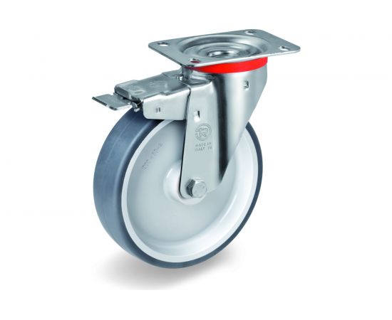 Колесо с вращающейся опорой, пластиной крепления и передним тормозом (100 мм; 100 кг) Tellure rota 716602 – изображение 3