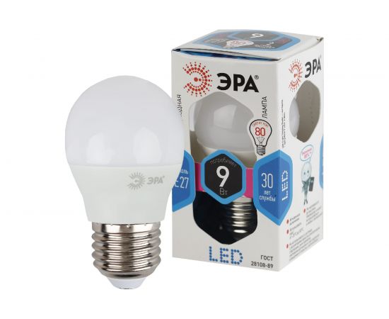 Светодиодная лампа ЭРА LED P45-9W-840-E27 диод, шар, нейтр Б0029044 – изображение 4