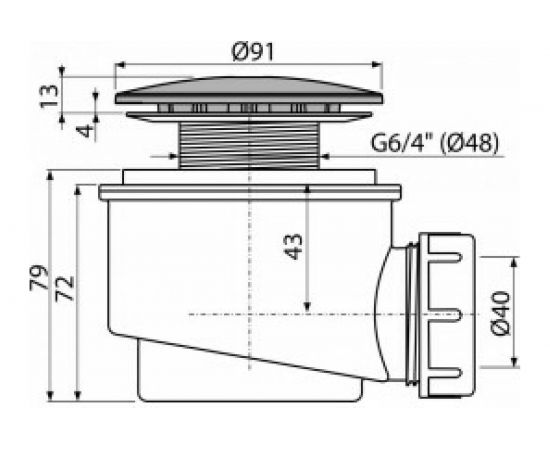 Сифон для поддона Alca Plast A47CR-60 1 1/2""x40 мм, h-72 мм, слив крышка D-91 мм 025-1261 – изображение 5