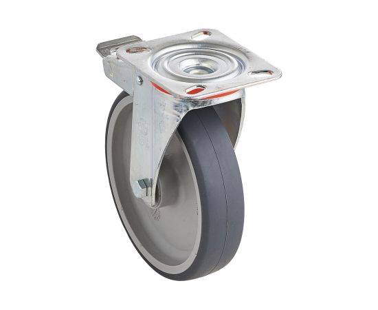 Колесо с вращающейся опорой, пластиной крепления и передним тормозом (100 мм; 100 кг) Tellure rota 716602 – изображение 7