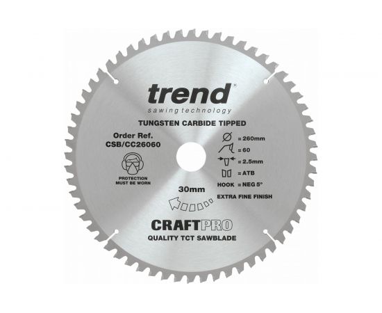 Пильный диск 260 мм 60 зубьев TREND CSB/CC26060 