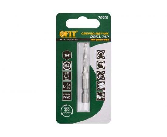 Сверло-Метчик комбинированное метрическое (16х54 мм; М4х0.7 мм) FIT 70901 