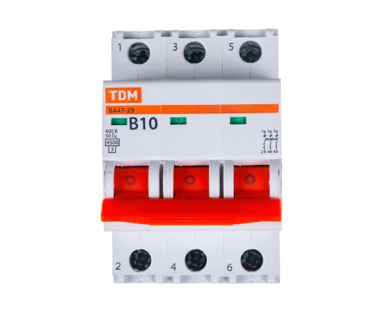 Автоматический выключатель ВА47-29 (3Р; 10 А; 4.5 кА; В) TDM SQ0206-0040 – изображение 2