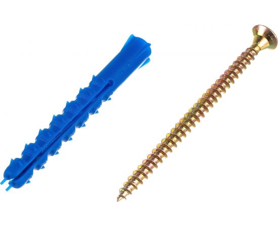 Набор для крепления ВИРТУОЗ дюбель 6x50 К, шуруп 4x60 потайная головка, желтый цинк, 100 шт. 550-00552 – изображение 2