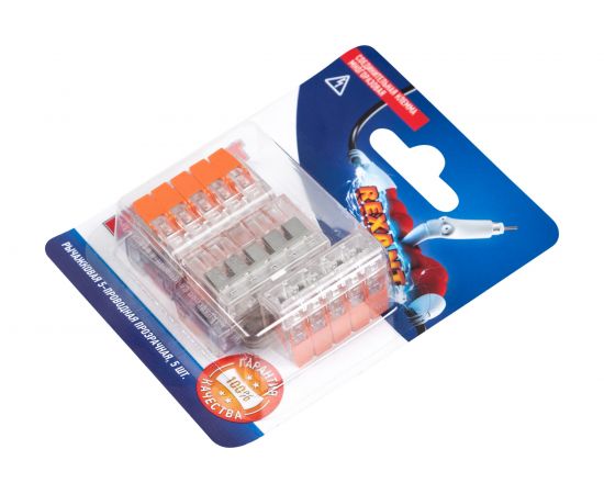 Соединительная 5-проводная клемма REXANT с рычажком 0,14-4 мм2 прозрачная 5 шт 06-0215-A5 – изображение 2