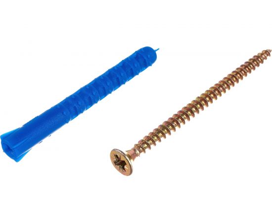 Набор для крепления ВИРТУОЗ дюбель 6x50 К, шуруп 4x60 потайная головка, желтый цинк, 100 шт. 550-00552 – изображение 3