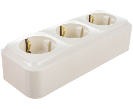 Розетка Bylectrica 3-местная ОУ с заз.конт., серия ПРАЛЕСКА, бежевый, РА16-265 бежевый – изображение 3