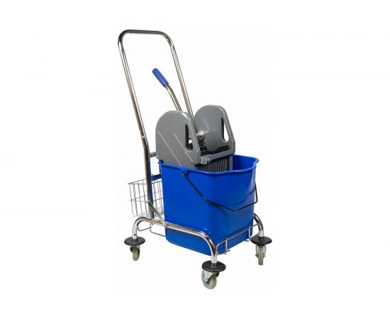 Одноведерная металлическая тележка NV AF08082 с отжимом, 23 л, с корзинкой под химию NV-11123 