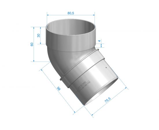 Колено DOCKE STANDARD (80 мм; 45 градусов; серый 7024) PVTL-1045 – изображение 2