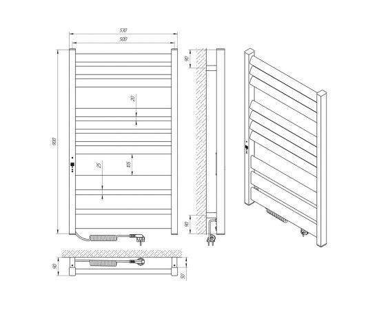 Полотенцесушитель Laris Атлант Премиум ЧК П10 500/900, сухой тен, левый тэн, черный матовый 73207479 – изображение 3