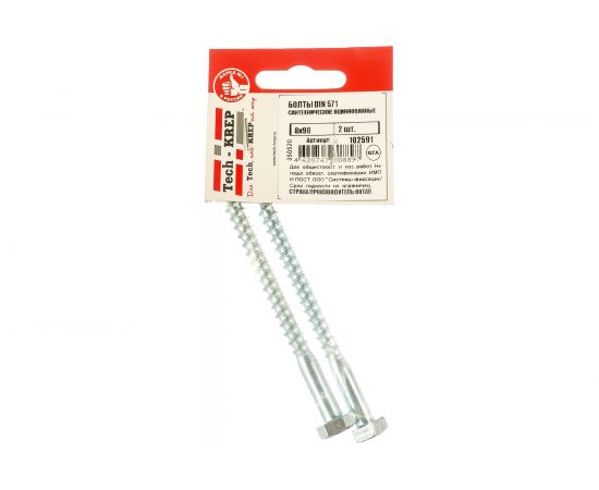 Сантехнический болт DIN 571 оцинкованный 8х90, 2шт - пакет Tech-Krep 102591 
