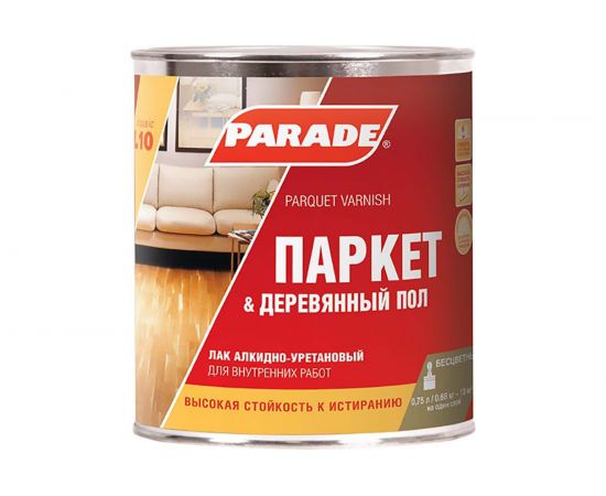 Лак паркетный алкидно-уретановый PARADE L10 Паркет & Деревянный пол п/мат 0,75 л 90001484461 