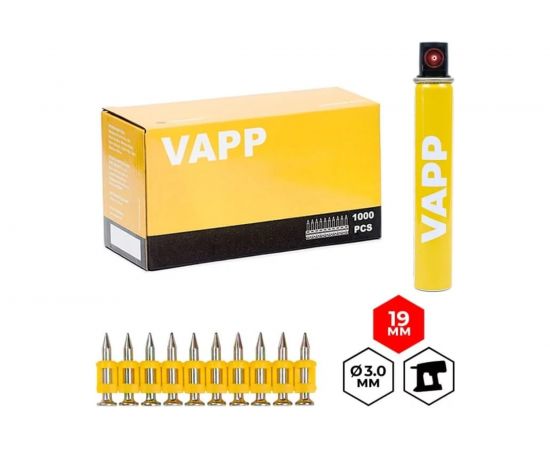 Усиленные гвозди для монтажного пистолета VAPP 19х3 мм, с газовым баллоном 165 мм VAPP.G-CN319 