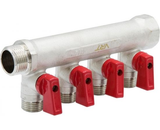 Коллектор VRT 3/4""x1/2"", с отсечными кранами, 4 выхода 531863 