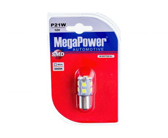Автолампа MEGAPOWER P21W BA15s 13 SMD 5050 WHITE M-56275Wбл 